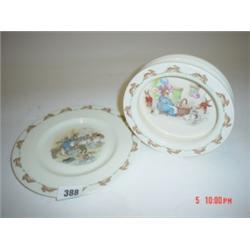 Royal Doulton 'Bunnykins' bowl by Vernon plus similar plate (slightly rubbed)