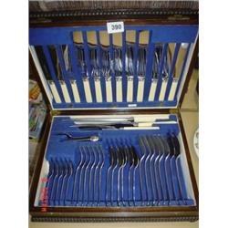Oak canteen of Sheffield plated cutlery (complete) forty three pieces