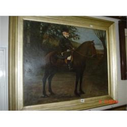 Framed oil on canvas signed J. Butler Peart dated 1911 'Horse and Rider' 24x30"