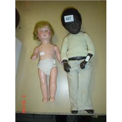 Black 'Sacha' doll plus a 1950 composite doll with sleeping eyes
