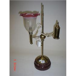 Brass lace making lamp with round marble base 22" high