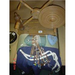 Old lace making spinner and various bobbins