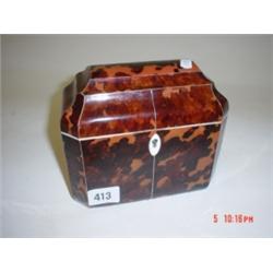 Georgian style tea caddy with simulated  tortoiseshell 6x7"