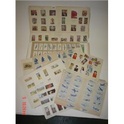 Large quantity old cigarette cards, mostly stuck