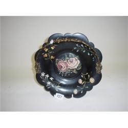 19th century papier mache plate Jennings and Betteridge, scalloped edge hand painted with flowers, 1