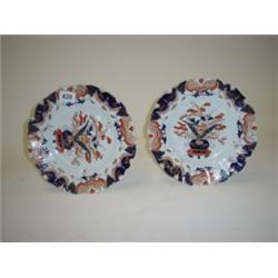 Pair Masons early 19th century plates with scalloped edges, 9" diameter, c1813-1829