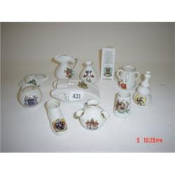 Eleven pieces of crested ware to include model of table