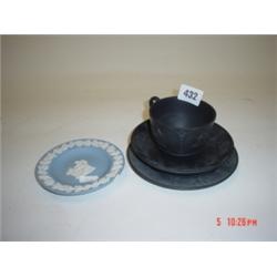 Wedgwood black basalt trio and Jasper ware dish