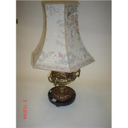 Large cast table lamp with shade, gilt finish