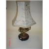 Image 1 : Large cast table lamp with shade, gilt finish