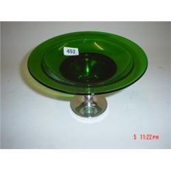 8.50" diameter green glass tzar with silver plated base by Roberts & Dore