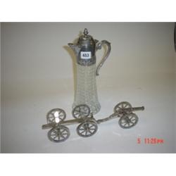 12" high hob nail glass claret jug with silver plated top plus silver plated cannon  'After Eight' c