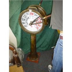 Ships telegraph by Chadburns & Sons Liverpool No 123459 with cooper makers label, white enamel dials