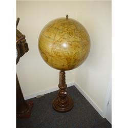 Manuscript Terrestrial globe after P. Du. Val Paris, raised on turned and tapering candy twist colum