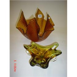 Coloured glass handkerchief vase plus Marano dish