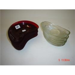 8 Ruby glass side dishes possibly Whitefriars Plus six clear glass dishes.