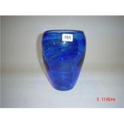Large blue glass streakey vase possibly Whitefriars 1930.