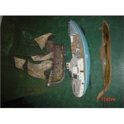 Old wooden galleon plus two other scratch built boats as found.