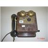 Image 1 : Old Brass wall mounted telephone with Oak box and bakalite handle box with ringing arm