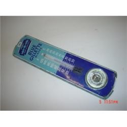 Blue Gillette enamel temperature sign with barometer.