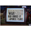 Image 1 : FRAMED HONOLULU STAR-BULLETIN 1ST EXTRA NEWSPAPER CLIPPING - "WAR! OAHU BOMBED BY JAPANESE PLANES"