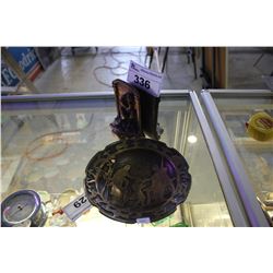 PAIR OF COPPER ROMAN BOOKENDS AND ANTIQUE BOWL