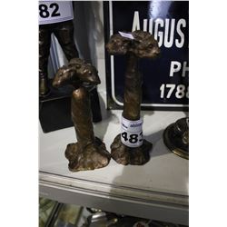 PAIR OF BRONZE FOLK ART CANDLESTICKS (CAT AND MOUSE)