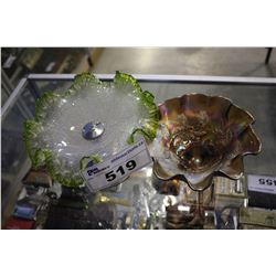 CARNIVAL GLASS BOWL AND VINTAGE BLOWN GLASS SERVING TRAY