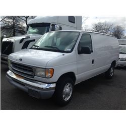 2001 FORD E250, WHITE, VAN, GAS, AUTOMATIC, VIN#1FTNE24L21HB70189, 101,449KMS, RD,PW,PL,AC, CARGO