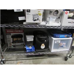 ORGANIZING BIN, 14X18" CAFE TRAYS, HAMILTON BEACH BREAD MAKER, BRITA WATER FILTER DISPENSER, SCALE,