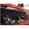 Image 1 : SHELF LOT OF ASSTD TOOLS/HARDWARE/MISC.- WELDER HELMETS/DEWALT GRINDER/FURNITURE CLAMPS/ETC.