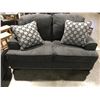 Image 3 : 2PCS GREY UPHOLSTERED SOFA & LOVE SEAT SET FEATURES METAL BUTTONS & 7 THROW CUSHIONS
