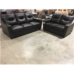 2 PCS BLACK LEATHER SOFA & LOVE SEAT SET