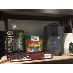 SHELF LOT OF  AQUARIUM PRODUCTS- FILTER, HEATER ECT.