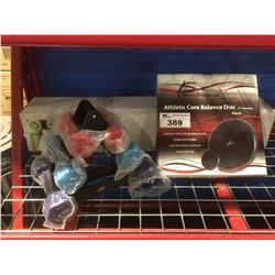 GROUP OF 3 EXERCISE ITEMS - 7PCS DUMBBELL SET, TRAINER FLOOR MAT & ATHLETIC CORE BALANCE DISC
