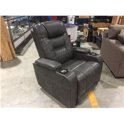 GREY LEATHER POWER RECLINER FEATURES MOOD LIGHTS & CUP HOLDERS