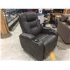 Image 1 : GREY LEATHER POWER RECLINER FEATURES MOOD LIGHTS & CUP HOLDERS