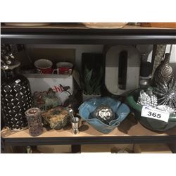 SHELF LOT OF DECORATIVE PIECES - CERAMICS, VASES ETC.