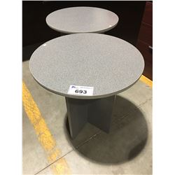 2 GREY ROUND SIDE DISPLAY TABLES