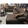 Image 2 : 3 PCE CHOCOLATE BROWN UPHOLSTERED SECTIONAL SOFA WITH 3 THROW CUSHIONS