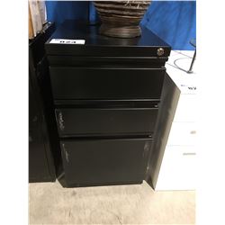 SMALL BLACK ROLLING 3 DRAWER METAL FILING CABINET WITH KEY