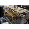Image 2 : WOOD PATIO SET WITH TWO TABLES, THREE CHAIRS AND BENCH