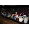 Image 2 : SHELF LOT OF DECOR INCLUDING MINI JEWELLERY DISPLAY CASES, DOLPHIN FIGURES, DISHWARE, CANDLE