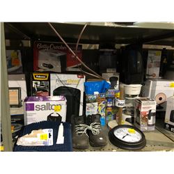 SHELF INCLUDING TOASTER, SHREDDER, SANDWICH MAKER, COFFEE MAKER, SHOES, AND MORE