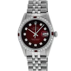 Rolex Men's Stainless Steel Red Vignette Diamond & Ruby Datejust Wristwatch