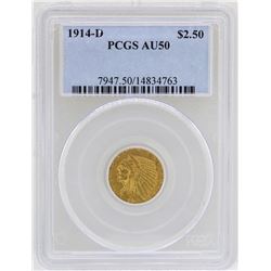 1914-D $2 1/2 Indian Head Quarter Eagle Gold Coin PCGS AU50