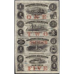 Uncut Sheet of 1857 Western Exchange Fire & Marine Insurance Co. Obsolete Notes