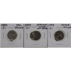 Lot of 1999-D Double Struck, 1983-P DBL Struck, 1995-P Off Center Nickel ERROR C