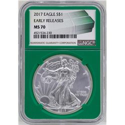 2017 $1 American Silver Eagle Coin NGC MS70 Early Releases Green Core