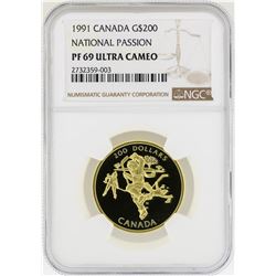 1991 Canada $200 National Passion Gold Coin  NGC PF69 Ultra Cameo